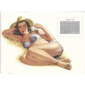Vintage Pinup Calendar Page August 1949 Al Moore